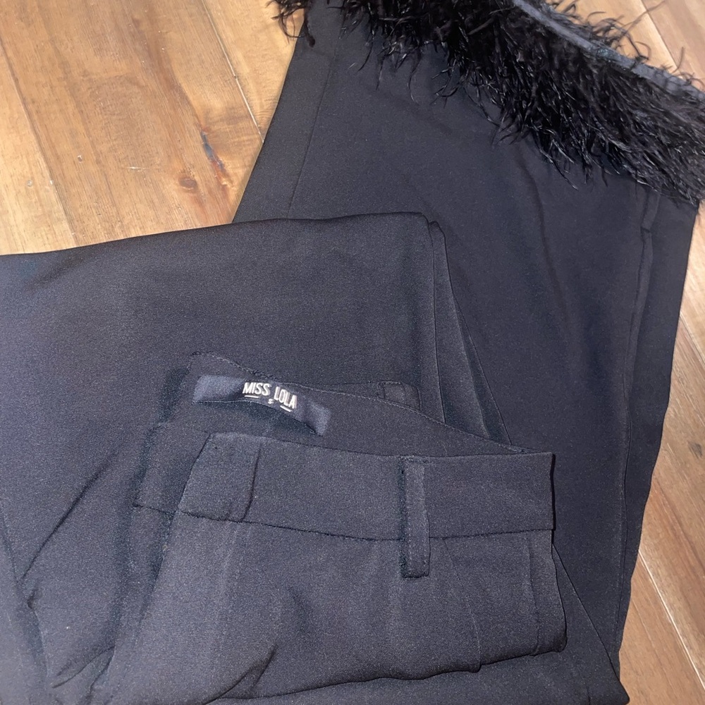 Miss Lola Black Feather Trim Pants